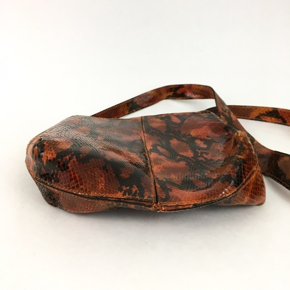 Vintage Paola Del Lungo orange black snakeskin leather handbag